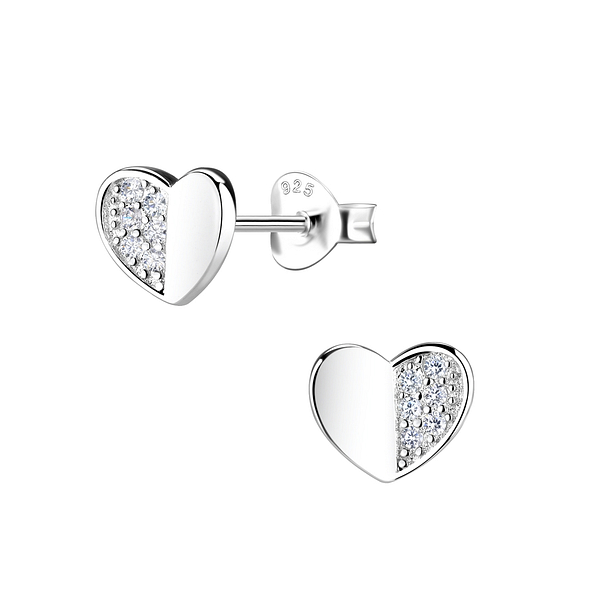 Silver Heart Stud Earrings - 9551