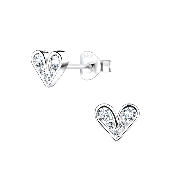 Silver Heart Stud Earrings - 9546