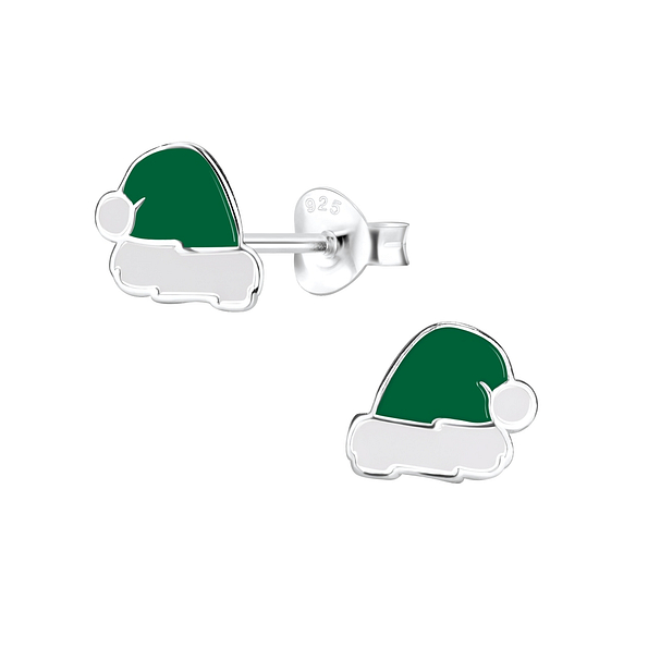 Silver Santa Hat Stud Earrings - 9668