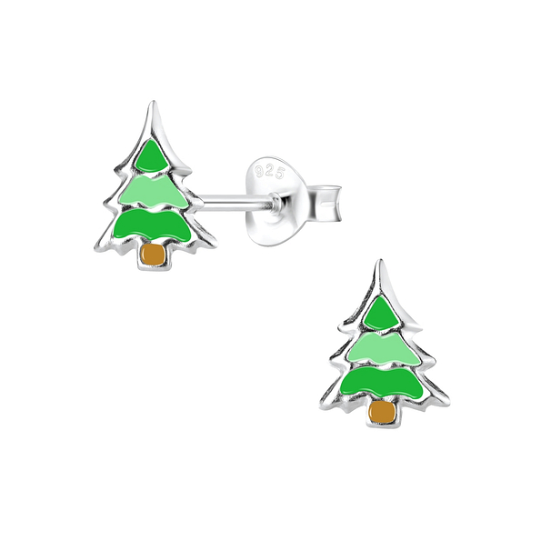 Silver Christmas Tree Stud Earrings - 9677