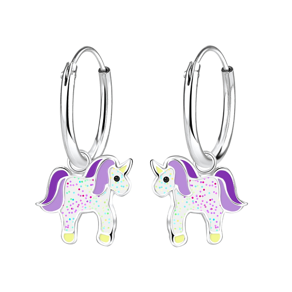 Silver Unicorn Charm Hoop Earrings - 9694