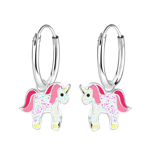 Silver Unicorn Charm Hoop Earrings - 9695