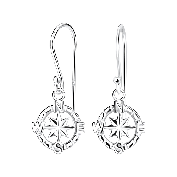 Silver Compass Earrings - 9724