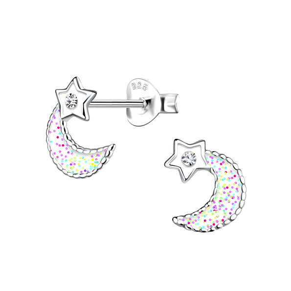 Silver Moon Stud Earrings - 9812
