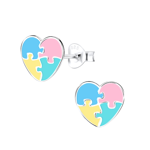 Silver Heart Stud Earrings - 9808
