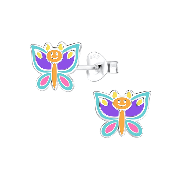Silver Butterfly Stud Earrings - 9729