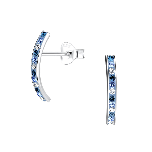 Silver Curved Crystal Stud Earrings - 9752