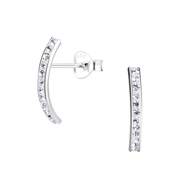Silver Curved Crystal Stud Earrings - 10225