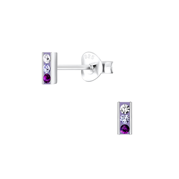 Silver Bar Crystal Stud Earrings - 9755