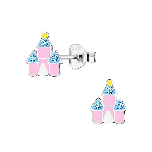 Silver Castle Stud Earrings - 10498