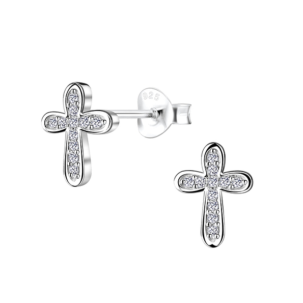 Silver Cross Stud Earrings - 9771