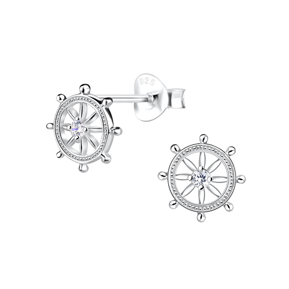 Silver Wheel Stud Earrings - 9774