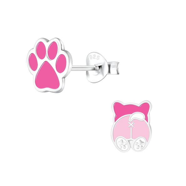 Silver Dog Lovers Stud Earrings - 9943