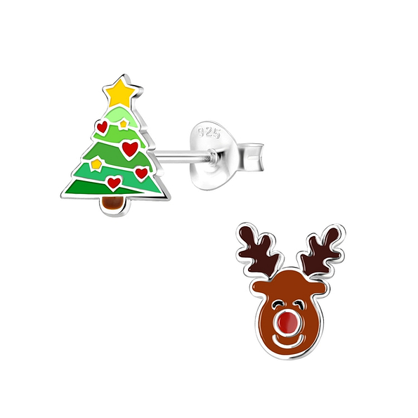 Silver Christmas Holiday Stud Earrings - 9953