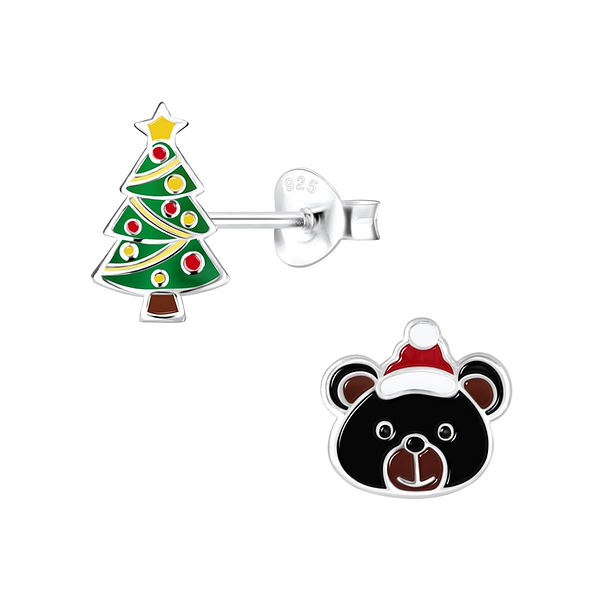 Silver Christmas Holiday Stud Earrings - 9957