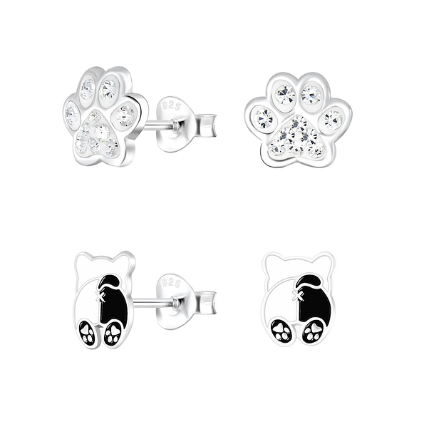 Silver Dog Lovers Stud Earrings Set - 9966 Silver Dog Lovers Stud Earrings Set - 9966