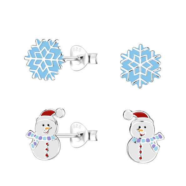 Silver Christmas Holiday Stud Earrings - 9975