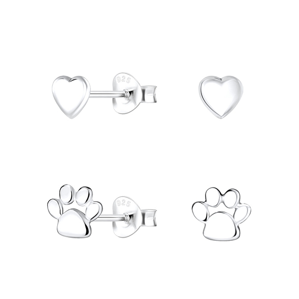 Silver Dog Lovers Stud Earrings Set - 9977