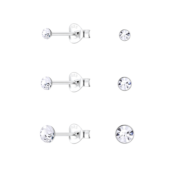 Silver Basic Stud Earrings Set - 9983