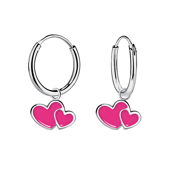 Silver Heart Charm Hoop Earrings - 9884