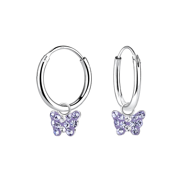 Silver Butterfly Charm Hoop Earrings - 9894