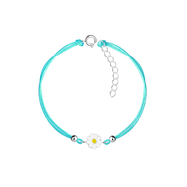 Silver Daisy Flower Cord Bracelet - 9921