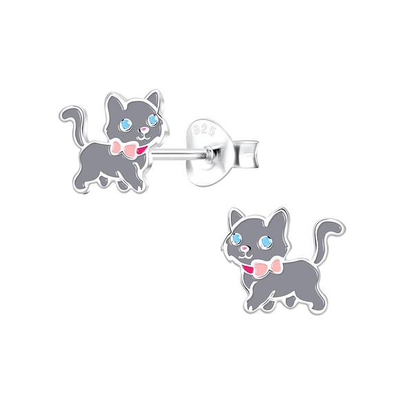 Silver Cat Stud Earrings - 10509 Silver Cat Stud Earrings - 10509