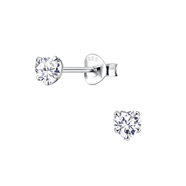 4mm Heart Cubic Zirconia Stud Earrings - 9991