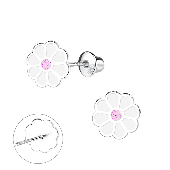 Silver Flower Screw Back Stud Earrings - 9375 Silver Flower Screw Back Stud Earrings - 9375