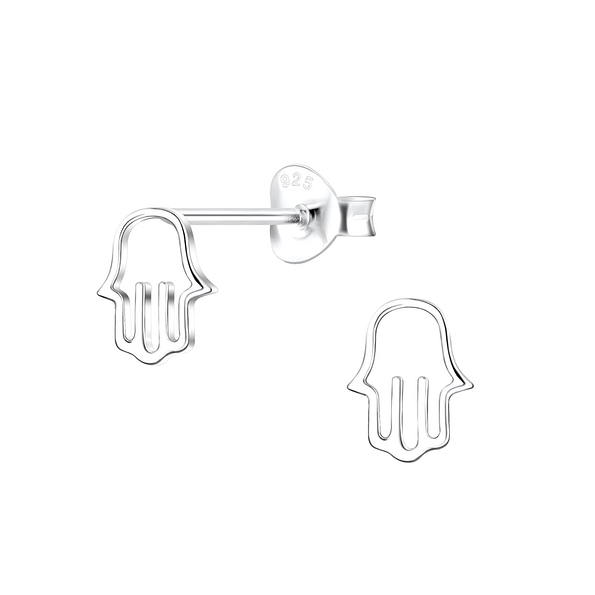 Silver Hamsa Stud Earrings - 10112