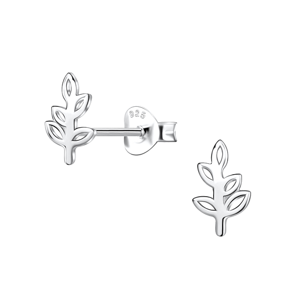 Silver Leaf Stud Earrings - 14059