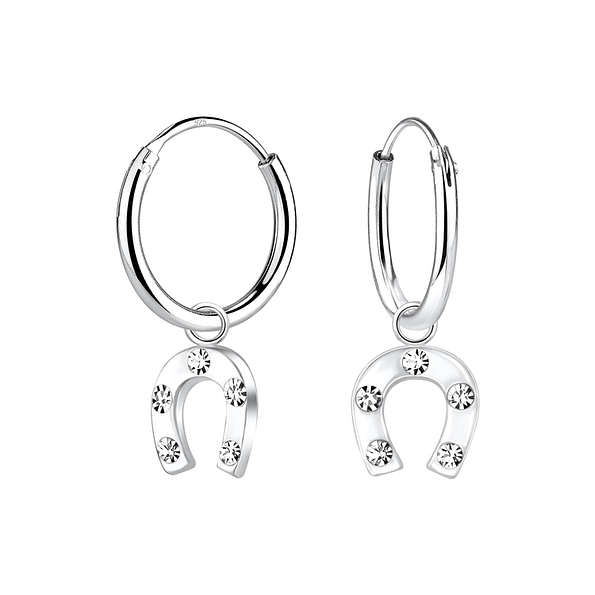 Silver Horseshoe Charm Hoop Earrings - 9899