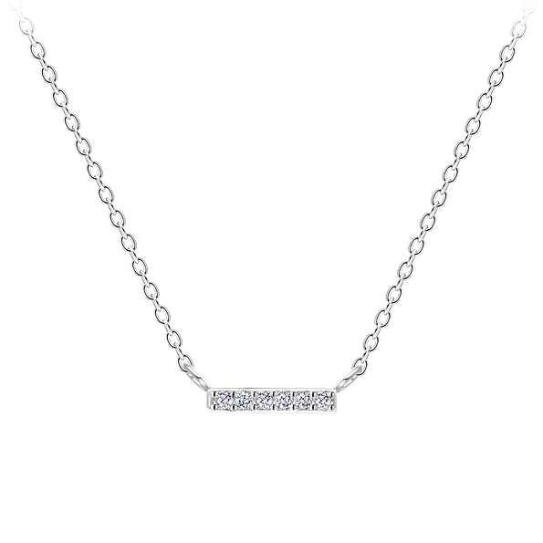 Silver Bar Cubic Zirconia Necklace - 10042