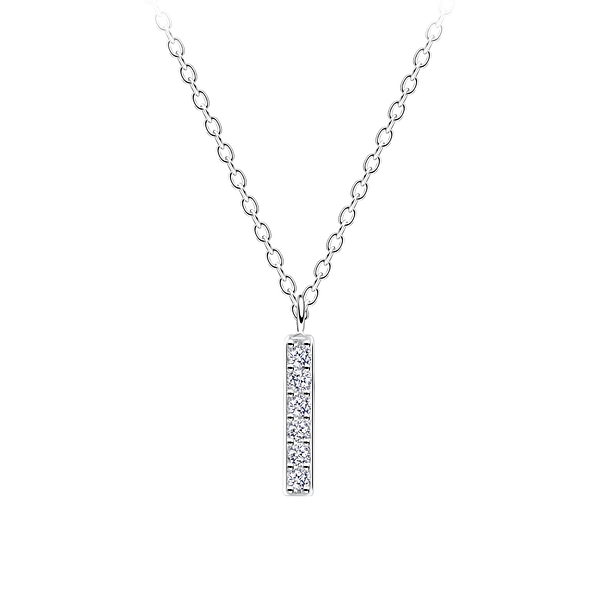 Silver Bar Cubic Zirconia Necklace - 10043