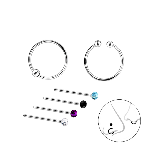Silver Mixed Nose Jewelry Set - 10030