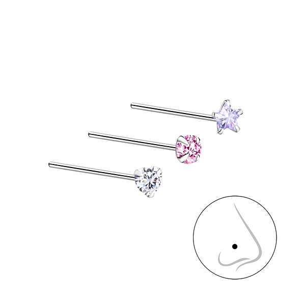 Silver Mixed Nose Jewelry Set - 10035