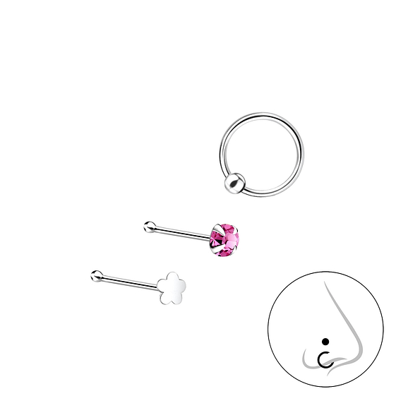 Silver Mixed Nose Jewelry Set - 10033