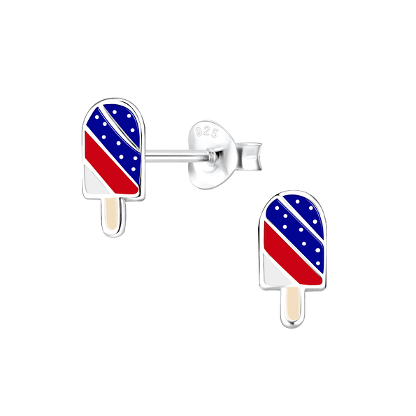 Silver USA Ice Cream Stud Earrings - 10207