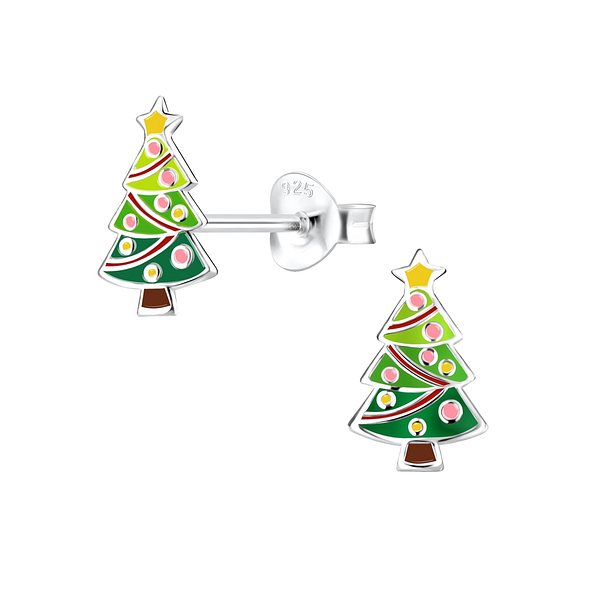 Silver Christmas Tree Stud Earrings - 10497