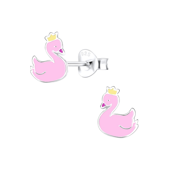 Silver Swan Stud Earrings - 9739