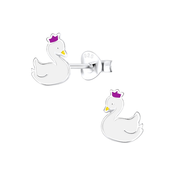 Silver Swan Stud Earrings - 9889