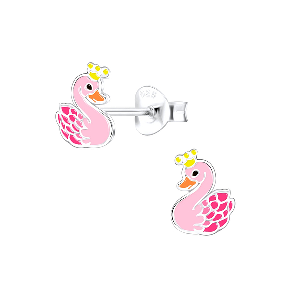 Silver Swan Stud Earrings - 9738