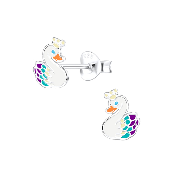 Silver Swan Stud Earrings - 9740