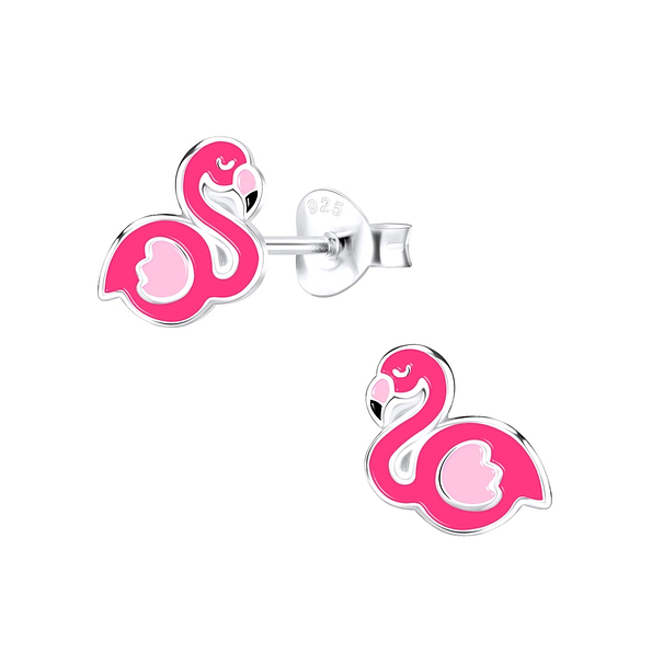 Silver Flamingo Stud Earrings - 9743