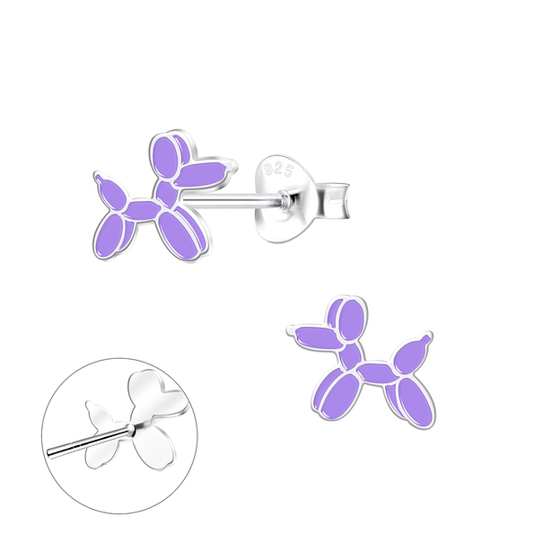 Silver Balloon Dog Stud Earrings - 9745