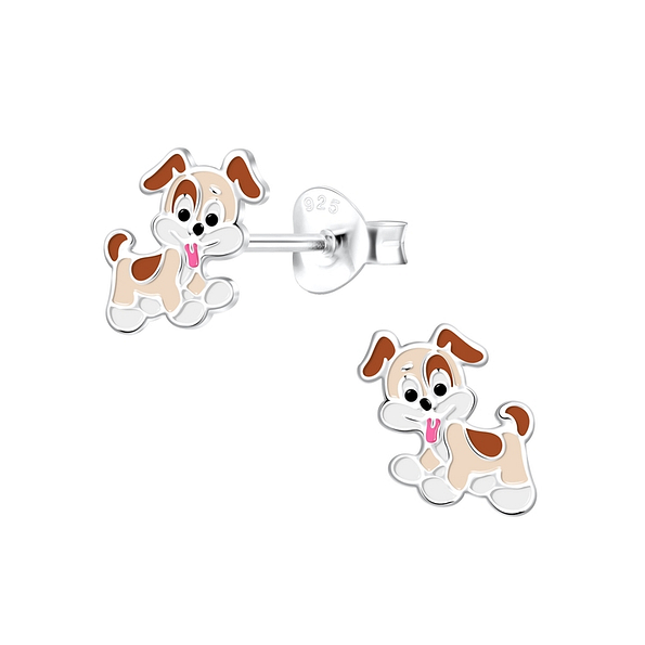 Silver Dog Stud Earrings - 10156