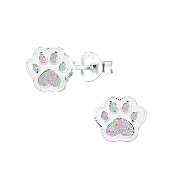Silver Paw Print Stud Earrings - 10523