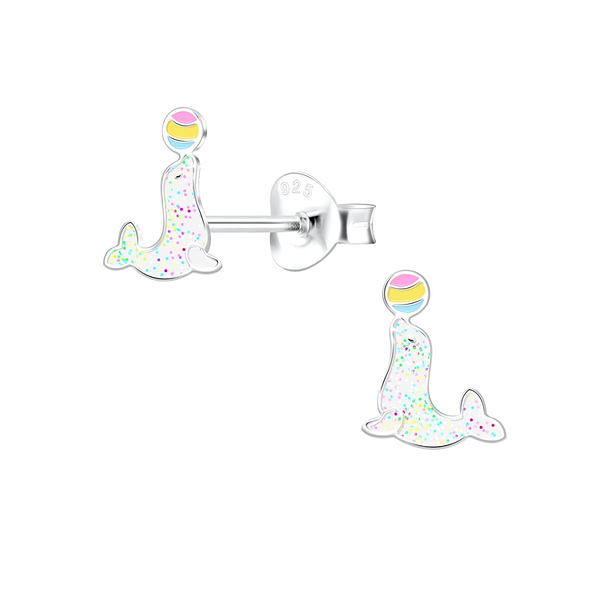 Silver Seal Stud Earrings - 10540