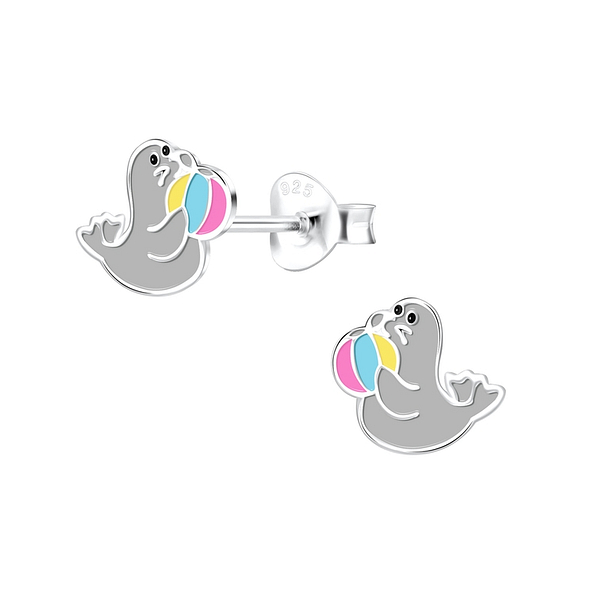 Silver Seal Stud Earrings - 10541
