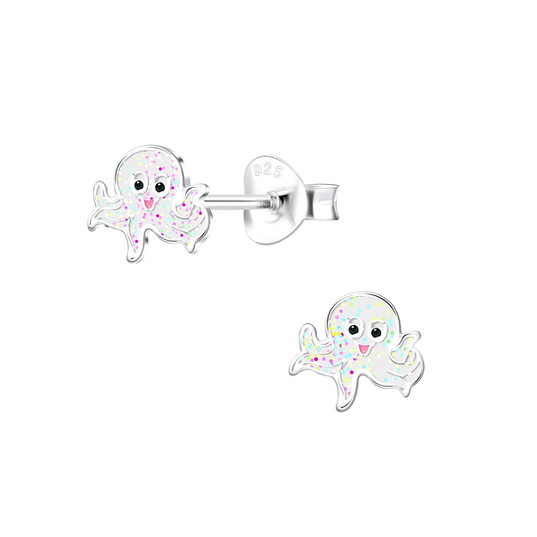 Silver Octopus Stud Earrings - 10546